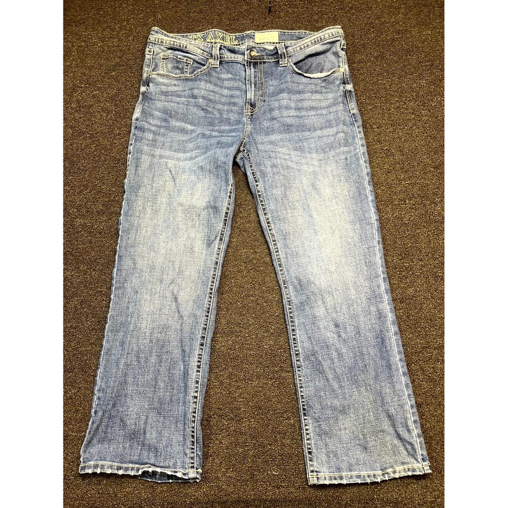 TK Axel Bootcut Jeans Mens 42x32 Blue Denim Slim Medium Wash Straight Leg Preppy